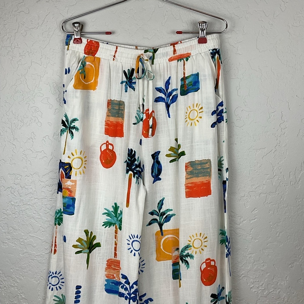 NWT  Anthropologie Label Of Love Tropical Print Wide Leg Linen Blend Pant Sz Lg - Picture 4 of 10